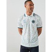 Pretty Green Outro Printed Short Sleeve Football Polo Shirt - White