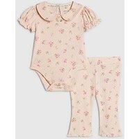 River Island Baby Girls Pointelle Floral Romper Set - Pink