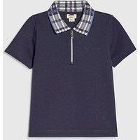River Island Mini Boys Check Collar Polo Shirt - Navy