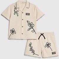 River Island Mini Boys Embroidered Back Print Summer Mode Swim Set - Beige
