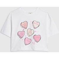 River Island Older Girls Heart Graphic Cropped T-Shirt - White