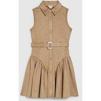 River Island Older Girls Faux Suede Sleeveless Prom Dress - Beige