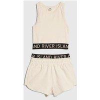 River Island Older Girls Branded Waistband Tank Top And Shorts Set - Cream