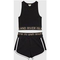 River Island Older Girls Branded Waistband Tank And Shorts Set - Black