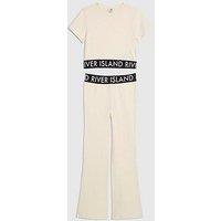 River Island Older Girls Branded Waistband T-Shirt And Flared Leggings Set - Cream