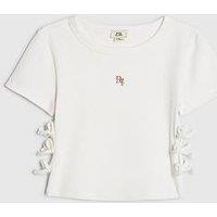 River Island Older Girls 3D Bow Ribbed T Shirt - White