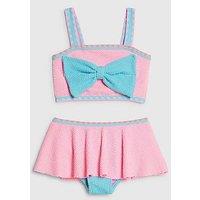 River Island Mini Girls Bow Textured Bikini Set - Pink