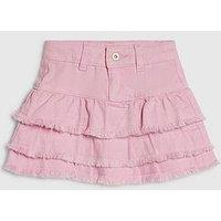 River Island Mini Girls Denim Frill Tiered Skirt - Pink