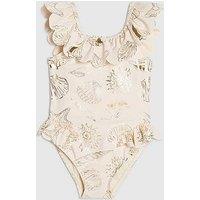 River Island Mini Girls Gold Foil Shell Swimsuit - Cream
