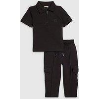 River Island Mini Mini Boys Slim Fit Polo Jogger Set - Black