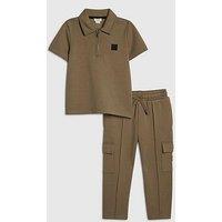 River Island Mini Mini Boys Slim Fit Polo Jogger Set - Khaki
