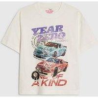 River Island Older Boys Year Zero Car T-Shirt - White