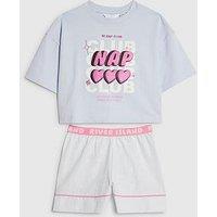 River Island Older Girls Nap Club Pyjama Set - Light Blue