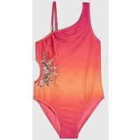 River Island Older Girls Sequin Sun Swimsuit - Orange