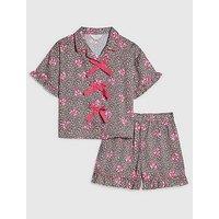 River Island Older Girls Leopard Bow Satin Pyjamas - Brown