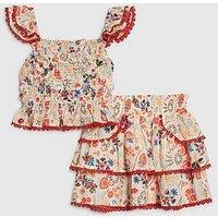 River Island Older Girls Mexicana Floral Print Skirt Set - Cream