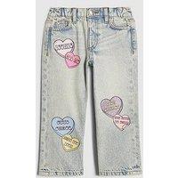 River Island Mini Girls Love Heart Graffiti Straight Jeans - Blue