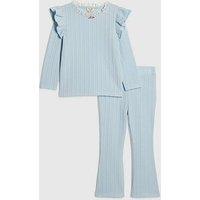 River Island Mini Mini Girls Ribbed T-Shirt Set - Light Blue
