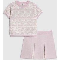 River Island Older Girls Ri Heart Pleated Skirt Set - Pink
