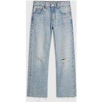 River Island Older Girls Ripped Straight Jeans - Blue