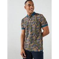 Pretty Green House Paisley Print Logo Short Sleeve Polo Shirt