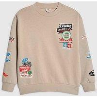 River Island Older Boys Motorsport Badges Sweatshirt - Beige