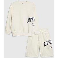 River Island Older Boys Sweatshirt Short Set - Cream