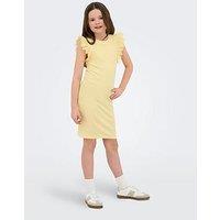 Only Kids Girls Frill Sleeve Ribbed Bodycon Dress - Yellow