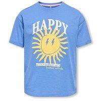 Only Kids Girls Happy Short Sleeve T-Shirt - Blue