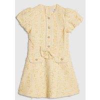 River Island Older Girls Bow Boucle Pearl Dress - Yellow