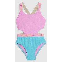 River Island Older Girls Colour Block Textured Swimsuit - Purple