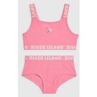 River Island Older Girls Strappy Crop Top And Brief Set - Pink