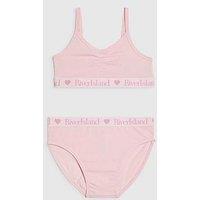 River Island Older Girls Ruched Crop Top And Brief Set - Pink