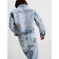 River Island Older Girls Sassy Era Embellished Denim Jacket - Blue