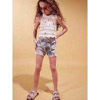 River Island Older Girls Seahorse Embellished Denim Shorts - Blue