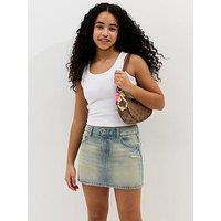 New Look 915 Girls Distressed Denim Mini Skort - Light Blue