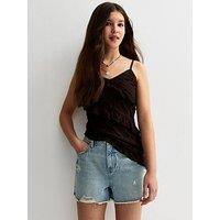 New Look 915 Girls Ripped Denim Mom Shorts - Light Blue