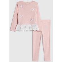 River Island Mini Girls Pointelle 3D Bow Top Set - Pink