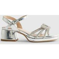 River Island Older Girls Diamante Bow Heeled Sandals - Silver