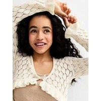 New Look 915 Girls Ruffled Crochet Cropped Cardigan - Cream