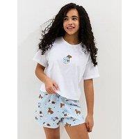 New Look 915 Girls Cotton Capybara T-Shirt And Shorts Pyjama Set - White