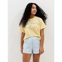 New Look 915 Girls Cotton T-Shirt And Striped Shorts Pyjama Set - Yellow