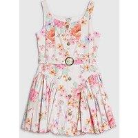 River Island Older Girls Floral Print Denim Prom Dress - White