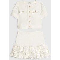 River Island Older Girls Broderie Hem Skirt Set - White