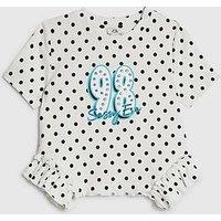 River Island Older Girls Polka Dot 98 Frill Hem T-Shirt - White