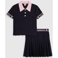 River Island Older Girls Polo Shirt And Skirt Set - Navy