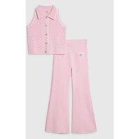 River Island Older Girls Heart Button Polo Top Set - Pink