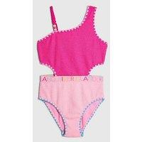 River Island Older Girls Textured Asymmetric Swimsuit - Pink