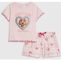 River Island Mini Girls Cozy Club Puppy Pyjamas Set - Pink
