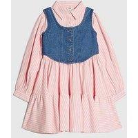 River Island Older Girls Stripe Hybrid Shirt Dress- Pink
